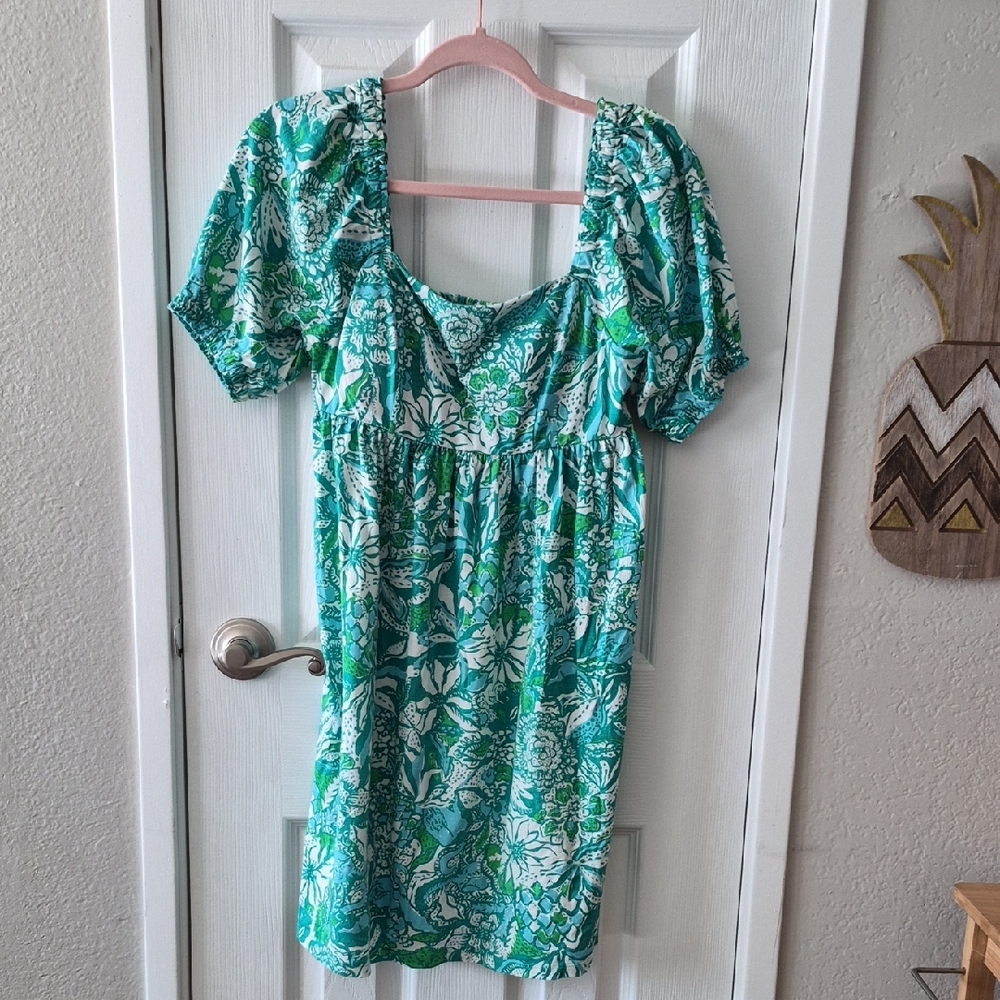 Lilly Pulitzer Teal and Hot Pink Smocked Dress